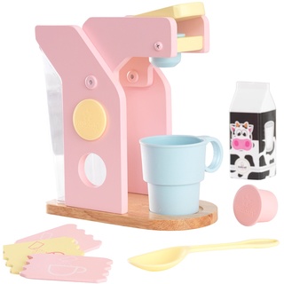 KidKraft Pastell Kaffeemaschine aus Holz für Kinderküche mit Kapseln, Spielküche Zubehör, Spielzeug für Kinder ab 3 Jahre, 63380