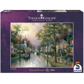 Schmidt Spiele Puzzle 1000 Teile Puzzle Thomas Kinkade Morgen in der kleinen Stadt 58441, 1000 Puzzleteile