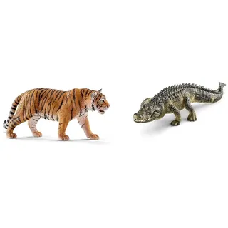 SCHLEICH 14729 Tiger, für Kinder ab 3+ Jahren, WILD LIFE - Spielfigur & 14727 Alligator, für Kinder ab 3+ Jahren, WILD LIFE - Spielfigur