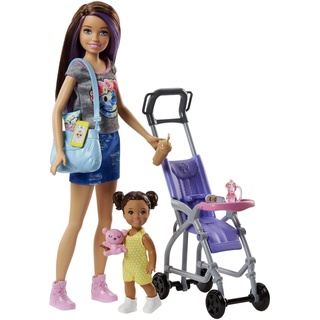 Barbie FJB00 - ​Skipper Barbie-Puppen-Spielset mit hüpfendem Kinderwagen, ab 3 Jahren