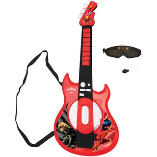 Lexibook, Miraculous Ladybug Cat Noir, Beleuchtete elektronische Gitarre mit Mikrofon, Brille mit Mikrofon, Melodien, 2 Spielmodi, Anschluss für MP3, schwarz/rot, K260MI