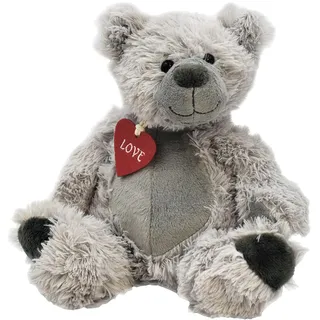Geschenkestadl Teddybär Grau 22 cm mit Herz Love Kuschelbär Kuscheltier Bär Teddy