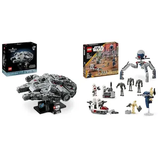 LEGO Star Wars Millennium Falcon, Modell eines Sternenschiffs aus Star Wars & Star Wars Clone Trooper & Battle Droid Battle Pack, Spielzeug