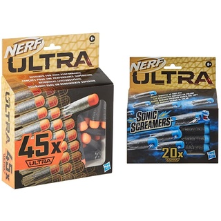 Nerf Ultra 45-Dart Nachfüllpack – der ultimative Nerf Dart Spaß – Nur mit Nerf Ultra Blastern kompatibel & Ultra Sonic Screamers 20er Dart Nachfüllpack, die Darts fliegen pfeifend durch die Luft