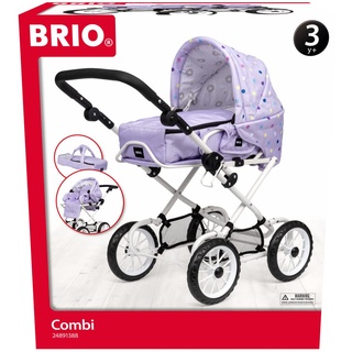 BRIO 24891388 Puppenwagen Combi Lavendel mit Punkten - Moderner umbaubarer Puppenwagen zur Nutzung als Kinderwagen mit Wanne sowie als Buggy - Empfohlen ab 3 Jahren