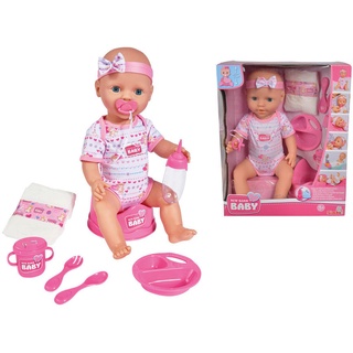 Simba Spielpuppe New Born Baby, Rosa, Pink, Kunststoff, Textil, 43 cm, female, bewegliche Gliedmaßen, ausziehbare Kleider, Nässfunktion, Spielzeug, Kinderspielzeug