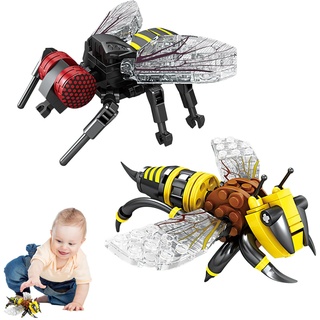 Insekt Blöcke Box Serie, Tiermontagemodell Intellektuelles Montagespielzeug Tierische Bausteine, Biene + Fliege Geeignet für Kinder ab 6 Jahren
