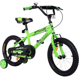 Actionbikes Kinderfahrrad Zombie 16 Zoll - Kinder Fahrrad - V-Brake Bremsen - Kettenschutz - Fahrradständer - Stützräder - 4-7 Jahre (Grün)