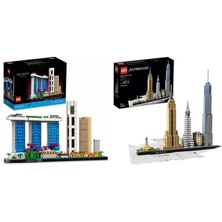 LEGO 21057 Architecture Singapur Modellbausatz für Erwachsene, Skyline-Kollektion & 21028 Architecture New York City, Skyline-Kollektion mit Freiheisstatue