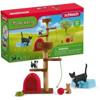 schleich FARM WORLD 42501 Bauernhof Spielzeit für Niedliche Kätzchen Tiere Set - 9-Teiliges Realistisches Mama- und Baby-Katzen-Set, Bauernhof Spielzeug für Kinder ab 3 Jahren