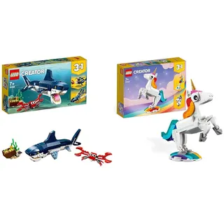 LEGO 31088 Creator Bewohner der Tiefsee, Spielzeug mit Meerestieren Figuren & 31140 Creator 3in1 Magisches Einhorn Spielzeug, Seepferdchen