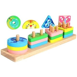 Weinsamkeit Montessori Spielzeug ab 1 2 3 Jahre, Sortier und Stapelspielzeug aus Holz für Kleinkinder, Stapelspielzeug Farben Formen, Pädagogisches sensorisches Spielzeug,Farberkennun