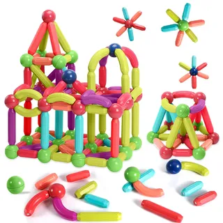 AQXONG 48 Pcs Magnetisches Bauspielzeug, Bunte Magnetische Bausteine Spielzeug, Pädagogische Bausteine Spielzeug, Konstruktionsspielzeug für Kinder, Geeignet für Jungen und Mädchen ab 3 Jahren