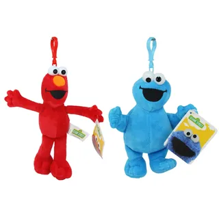 Sesamstraße 6619 Plüsch-Taschen-Clip/Schlüsselclip, superweich, Geschenkqualität, Doppelpack – (20 cm Elmo und 15 cm Krümelmonster)