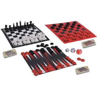 Reisespiel Klassiker in Metalldose 3 Spiele Familienspiele Schach Backgammon Dame