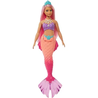 Barbie Dreamtopia Rainbow Magic Mermaid, mit rosa Haaren und blau-grüner Krone, detaillierte Meerjungfrauen-Schwanzflosse, inkl Puppe, Geschenk für Kinder ab 3 Jahren,HGR09