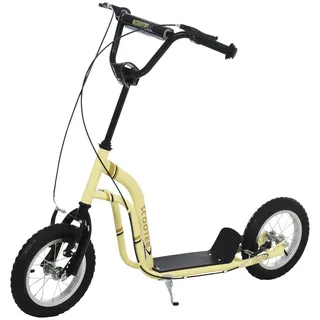 HOMCOM Kinderroller ab 5 Jahre Scooter Kinderscooter Tretroller Cityroller Kinder Roller Kickboard mit Luftreifen 12 Zoll Gummi Aluminium Beige 120... - Beige