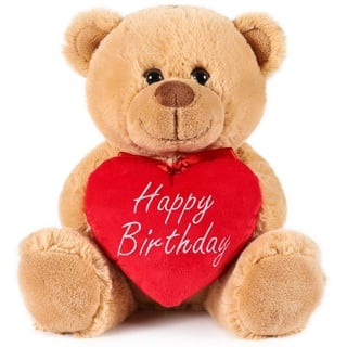 BRUBAKER Kuscheltier Teddy Plüschbär mit Happy Birthday Herz (1-St., Schmuseteddy, 25 cm hoch), kleiner Teddybär, Stofftier Plüschtier braun|rot 20 cm x 25 cm x 20 cm