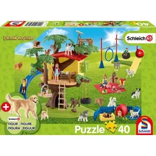 SCHMIDT SPIELE 56403 Farm World, Fröhliche Hunde, 40 Teile, mit Add-on (eine Original Figur)