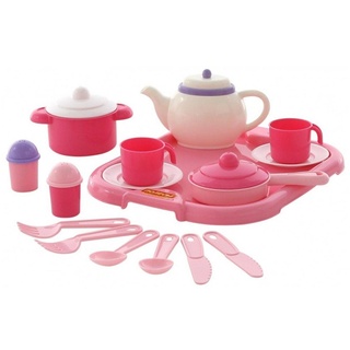 Polesie Spielgeschirr Spielzeug-Geschirr-Set 59079, Tablett 19-teilig Tassen, Besteck, Teekanne rosa