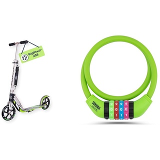 HUDORA 14695 BigWheel 205-Das Original mit RX Pro Technologie-Tret-Roller klappbar-City-Scooter, Grau/Grün & Büchel Fahrradschloss Kinder I Farbenfroh und ohne Schlüssel