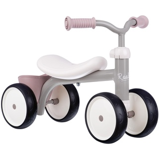 Smoby - Rookie Laufrad Rose – ideale Lauflernhilfe für Kinder ab 12 Monaten, Lauflernrad mit Spielzeug-Korb, Retro Design