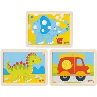 goki 57487 Einlegepuzzle Dino, Feuerwehr, Elefant