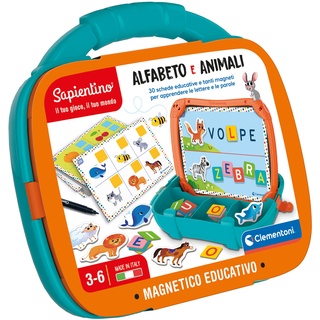 Clementoni 16714 Sapientino Magnetkoffer Alphabet und Tiere-Lernspiel zum Lernen von Buchstaben und Tiernamen, Magnettafel, Kinderspiel 3-6 Jahre, Made in Italy, Singles, Mehrfarbig, Medio