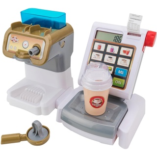 Kaffeemaschine und Kassenrekorder, batteriebetrieben - Kaffeemaschine mit Wassertank - Digitalanzeige und Waage mit Quittungen - Kinder 3 Jahre - Globus Toys - WToy 40731