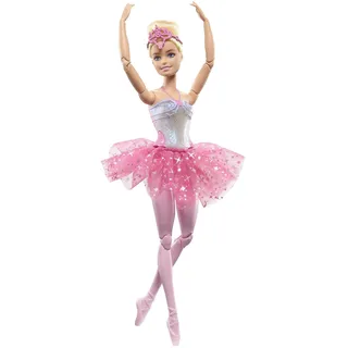 Barbie Dreamtopia Zauberlicht Ballerina Puppe, mit rosa Tutu und blonden Haaren, 5 Licht- und Soundeffekte, Bewegliche Barbie, ab 3 Jahren, HLC25