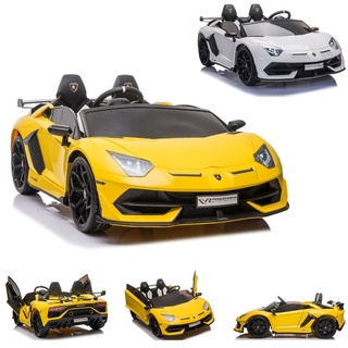 ES-Toys Kinder Elektrofahrzeug Lamborghini Aventador SVJ, Zweisitzer, EVA-Reifen gelb