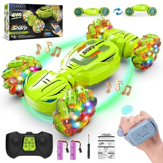 Ferngesteuertes Auto ab 4 6 8 10 12 Jahre Kinder, 1:14 4WD RC Drift Car, 360° Drehung Handgesteuertes Auto Ferngesteuert mit Lichter, Musik, Handsteu - Grün