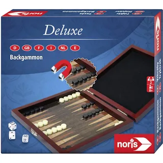 Noris 606108004 Reisespiel Backgammon - ab 8 Jahren – mit magnetischen Spielfiguren in einer Holz Box, 16 x 16 cm, Merhfarbig