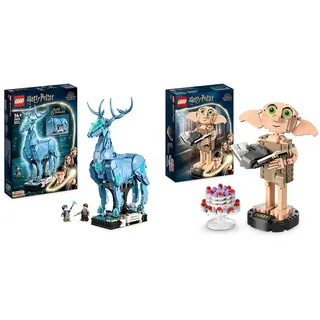 LEGO 76414 Harry Potter Expecto Patronum, 2 in 1 Hirsch und Wolf Figur & 76421 Harry Potter Dobby der Hauself Set, bewegliche ikonische Figur