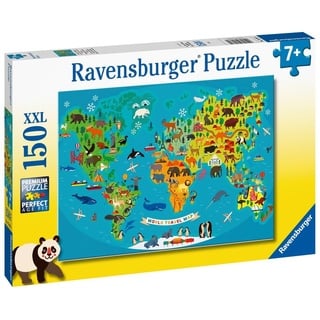 Ravensburger Puzzle 150 Teile Ravensburger Kinder Puzzle XXL Tierische Weltkarte 13287, 150 Puzzleteile