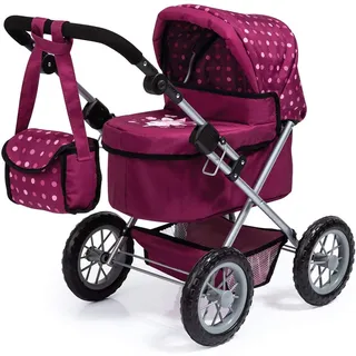 Bayer Design 13067AA Puppenwagen Trendy, mit Tasche, höhenverstellbarer Griff, große Räder, integrierter Korb, faltbar, Bordeaux, Rosa, Fee