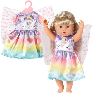 BABY born Einhorn Feen Outfit, buntes Puppenkostüm mit Flügeln und Einhorn-Motiv für 43 cm Puppen, 829301 Zapf Creation