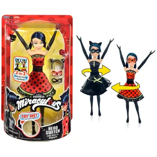 BANDAI - Miraculous - Verwandlungspuppe Ladybug - 26 cm Puppe, die Sich in Lady Noire und Bug Noire verwandelt - Spielzeug Bewegliche Puppe mit 2 Outfits - Spielzeug für Kinder ab 4 Jahren - P50414