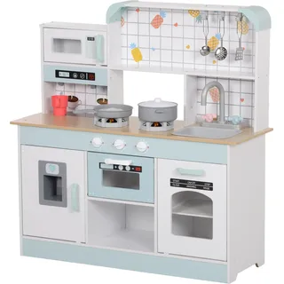 AIYAPLAY Kinderküche Spielküche mit Lichtern, Geräuschen, Kaffeemaschine, Eiswürfelmaschine, Mikrowelle, Ofen, Küchenzubehör, Puppenküche für 3+ Jahre Kinder, Weiß   Aosom