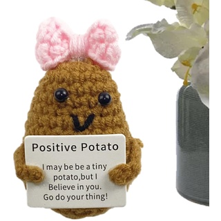 Qikam Inspirierende Kartoffel | Handgefertigte Kartoffel zur emotionalen Unterstützung mit inspirierender Karte - Lustige gehäkelte Plüschtiere, süße gehäkelte Kuscheltiere für Freunde, Ermutigung