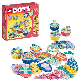 LEGO 41806 DOTS Ultimatives Partyset, Partyspiele für Kinder, Mädchen und Jungen, DIY-Partytütenfüller mit Spielzeug-Cupcakes, Armbändern und Wimpeln, kreative Deko und Geschenk