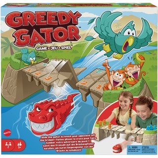 Mattel Games Kalle Krokofalle - Alligator-Spiel mit bunten Spielfiguren in Form von Affen und Papageien, gefährliche Brücke, für Kinder ab 5 Jahren, HRC09