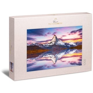 Ulmer Puzzleschmiede - Puzzle „Matterhorn“ - Klassisches 1000 Teile Berg-Puzzle – Das schneebedeckte Horu im Spiegel des See-Wassers - beeindruckende Landschaft der Walliser Alpen, Zermatt, Schweiz