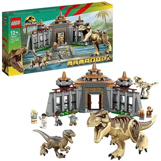 LEGO Jurassic Park 76961 Angriff des T. rex und Raptors aufs Besucherzentrum Bausatz, Mehrfarbig