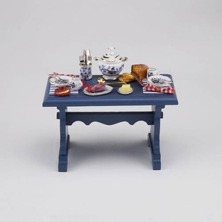 Esstisch aus Holz, blau, Goldzwiebel