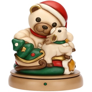 THUN, Spieluhr Teddy und Rentier Robin aus Keramik, handdekoriert, Maxi-Version, Weihnachtsdekoration, Geschenkidee, 30 x 30 x 33,3 cm H