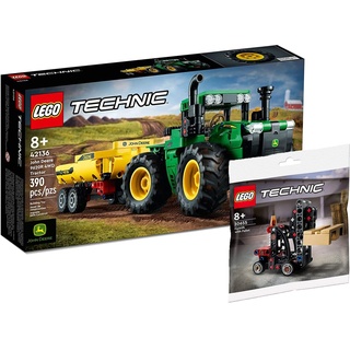 Lego Technic Set: John Deere 9620R 4WD Tractor (42136) + Gapelstapler (30655), Bauspielzeug-Set für Kinder ab 8 Jahren