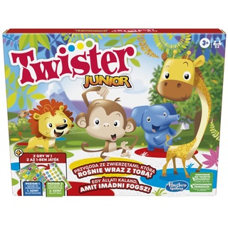 Twister Junior Spiel, 2-seitige Tierabenteuermatte, 2 Spiele in 1, Gesellschaftsspiel, Innenspielspiel für 2 bis 4 Spieler (deutsch-ungarische Version)
