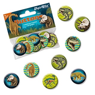 Mauder Verlag 8 Mini Button * Dinosaurier & T-REX * mit Anstecknadel vom Lutz 67246 // Kinder Geburtstag Mitgebsel Geschenk Party Buttons Set
