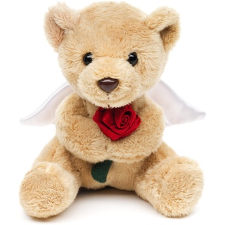 Uni-Toys - Schutzengel-Teddybär mit roter Rose - Plushie - 13 cm (Höhe) - Plüschtier, Kuscheltier